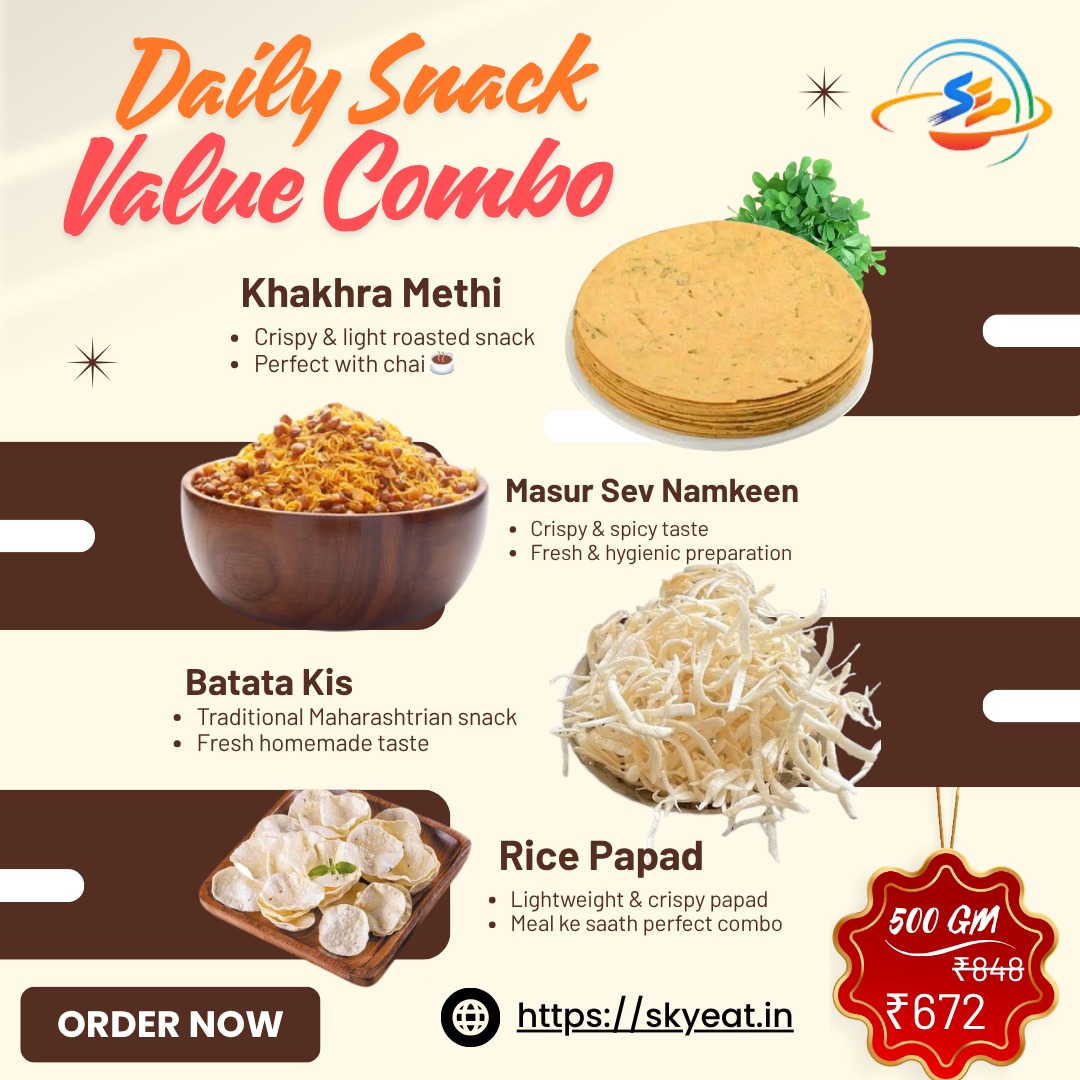 Daily Snack Value (Khakhra Methi | Batata Kis | Masur Sev Namkeen | Rice Papad)