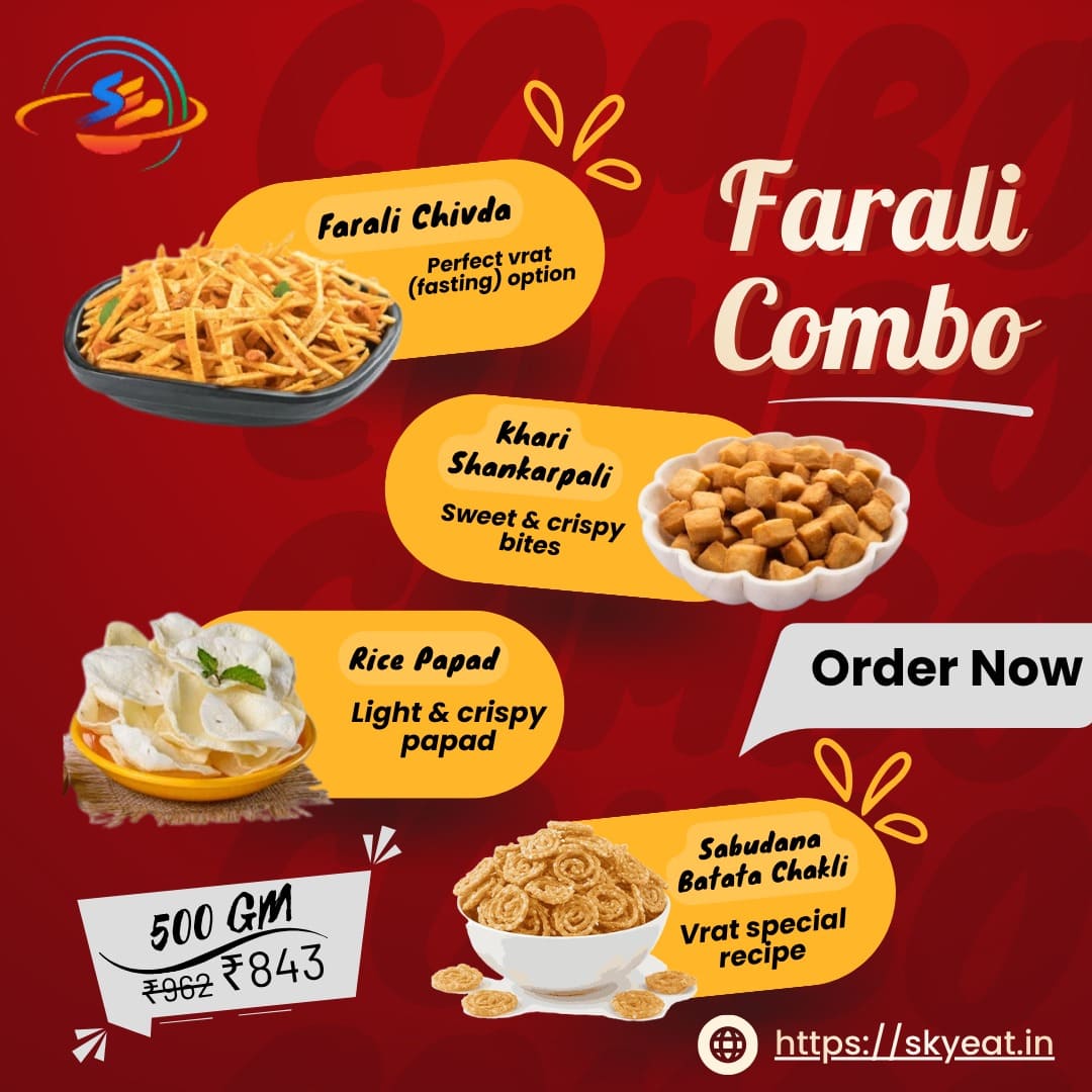Farali Combo (Farali Chivda | Sabudana Batata Chakli | Khari Shankarpali | Rice Papad)