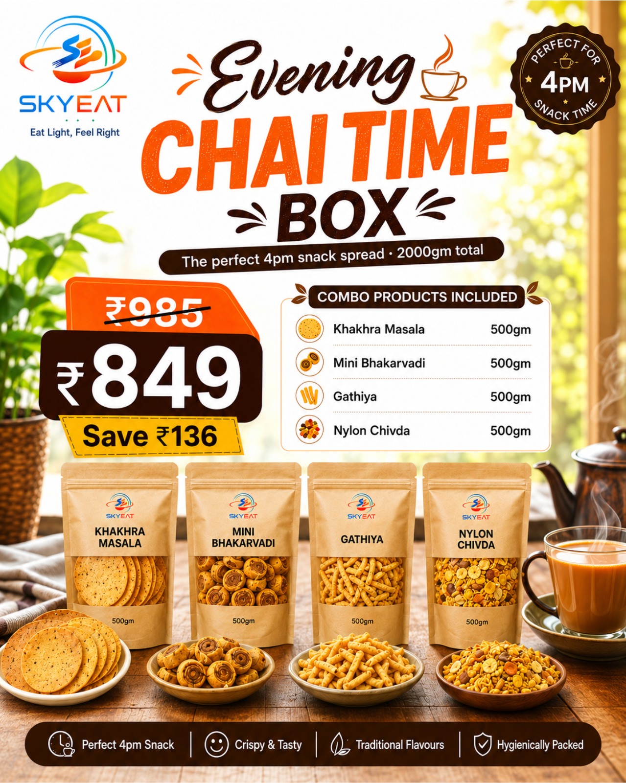 Evening Chai Time Box (Khakhra Masala, Mini Bhakarvadi, Gathiya, Nylon Chivda)